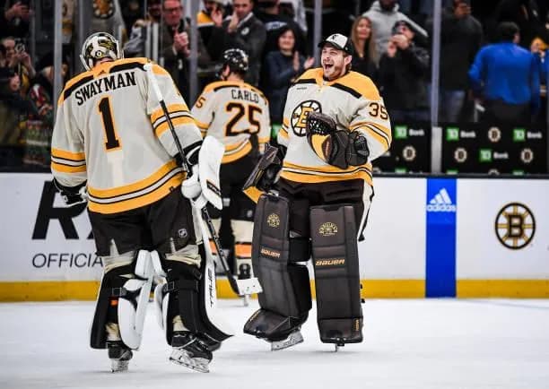 Boston Bruins goalies Linus Ullmark and Jeremy Swayman