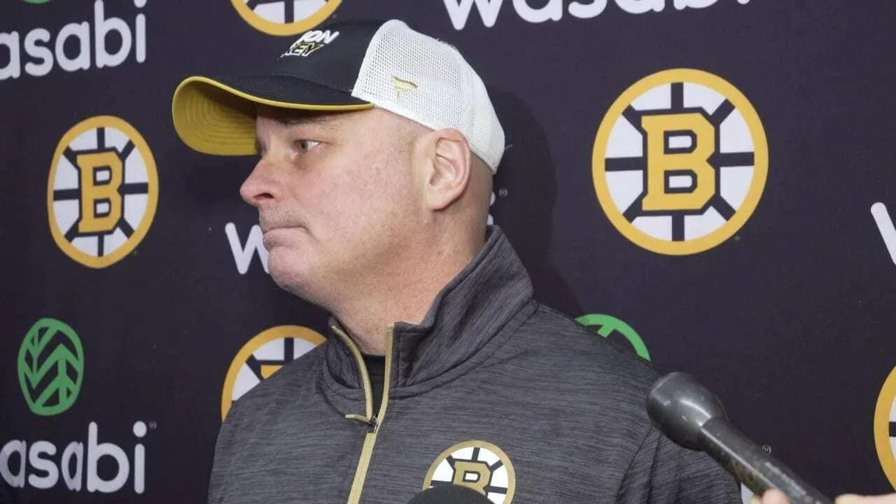 Bruins head coach Jim Montgomery issuing a statement