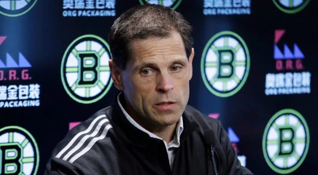 Don Sweeney addressing the media