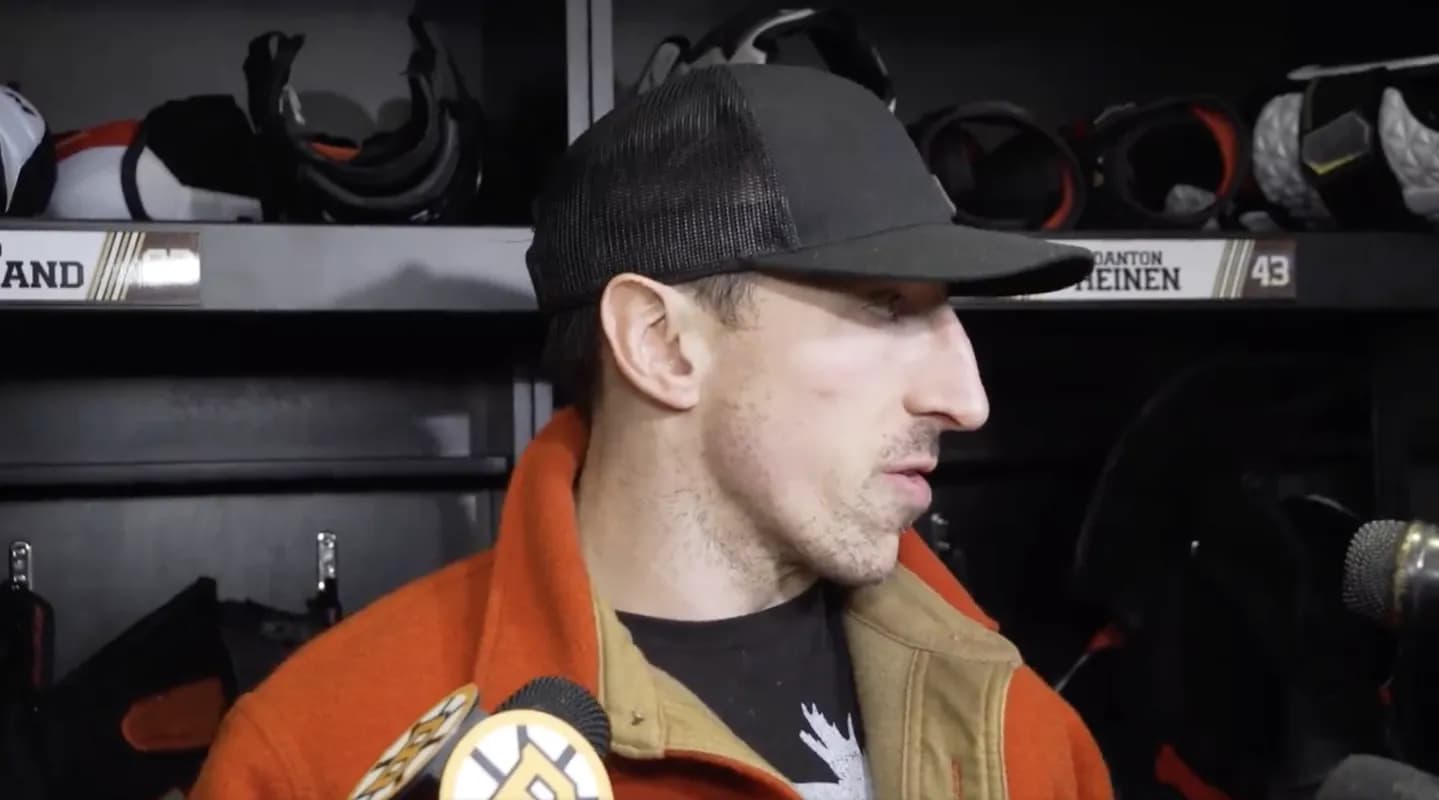 Boston Bruins captain addressing the media