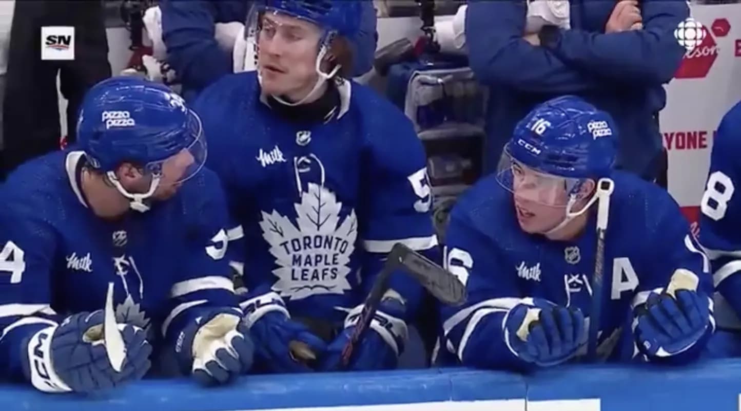 Matthews, Marner, and Nylander throwing a tantrum on the bench