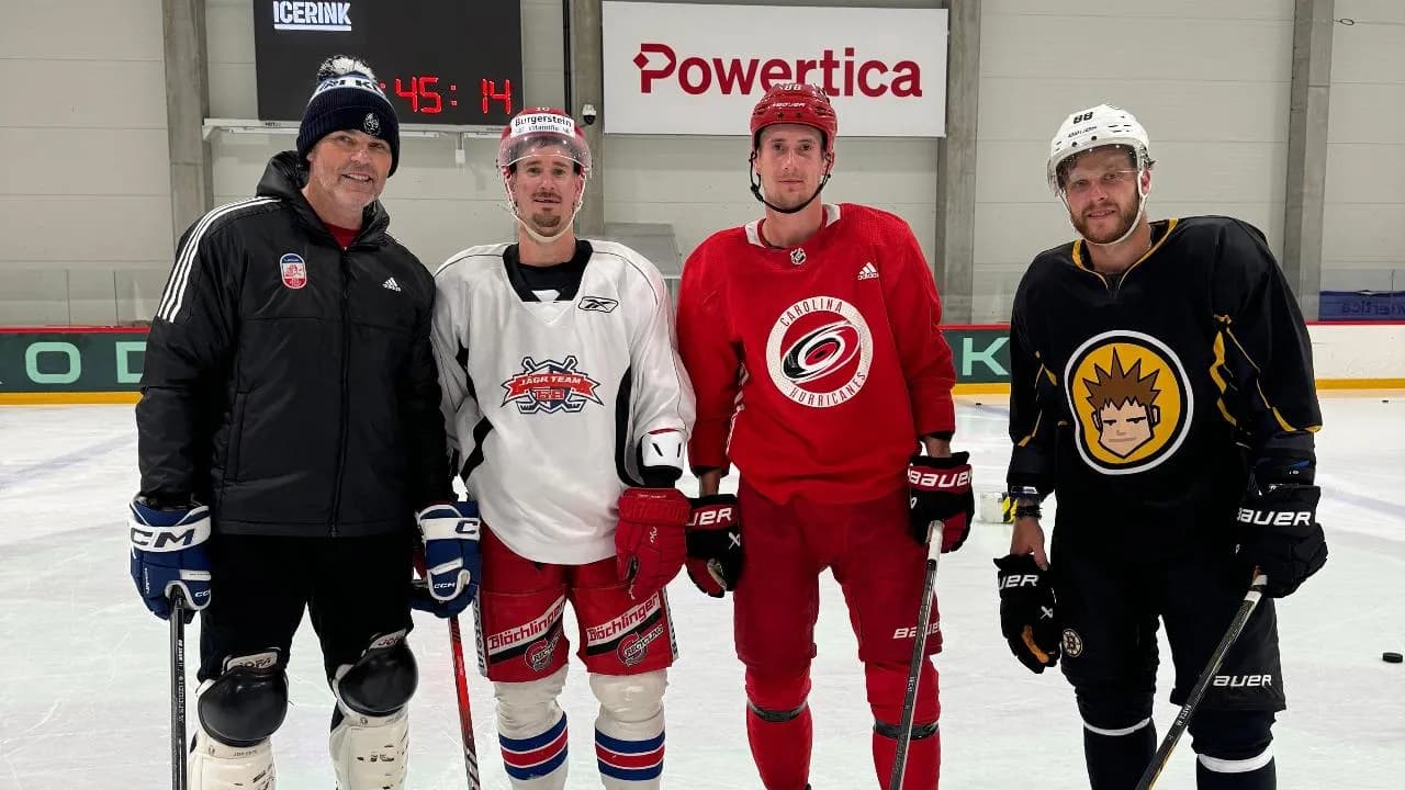 Jaromir Jagr, Roman Cervernka, Martin Necas, and David Pastrnak