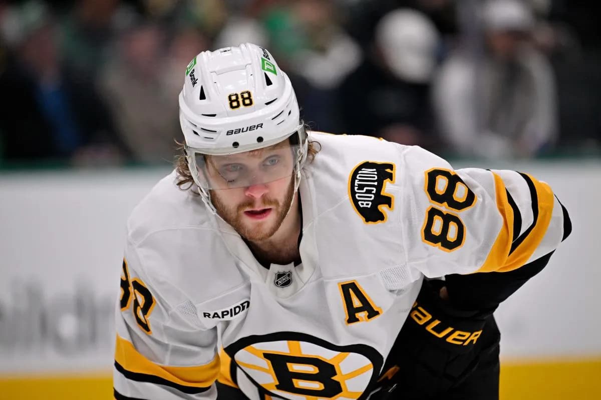 Boston Bruins right wing David Pastrnak (88) looks on during the game at the American Airlines Center.