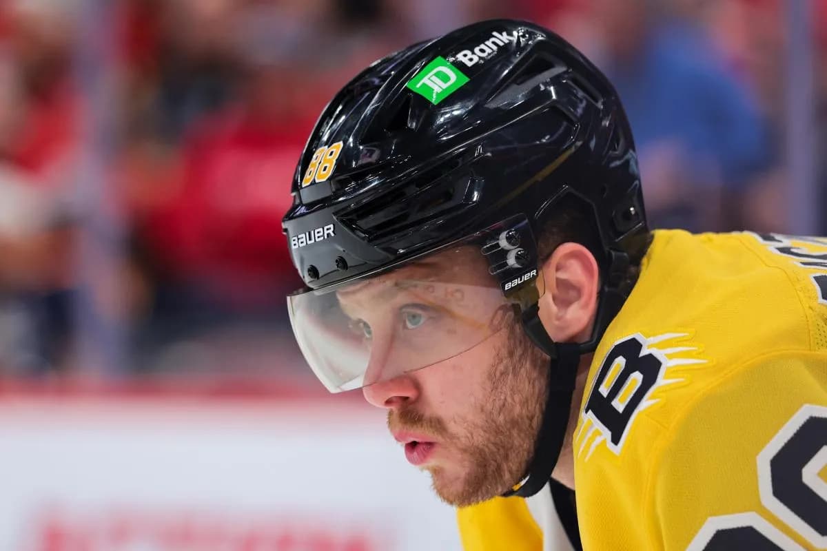 Boston Bruins right wing David Pastrnak (88) looks on against the Florida Panthers during the first period at Amerant Bank Arena