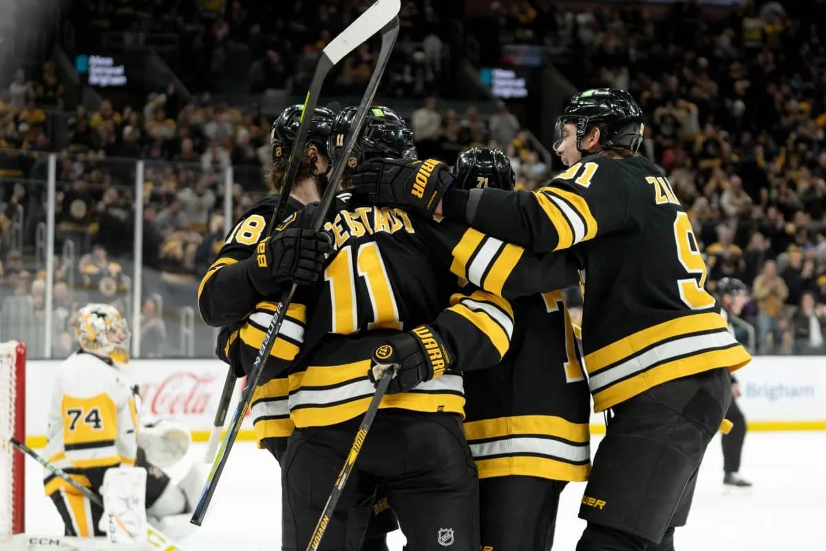 Boston Bruins left-winger Viktor Arvidsson (71) celebrates a score during the first period of the game against the Pittsburgh Penguins at TD Garden