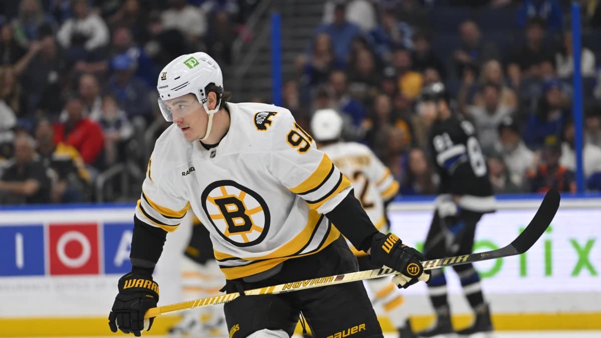Boston Bruins defenseman Nikita Zadorov (91) skates during the second period against Tampa Bay Lightning at Benchmark International Arena.