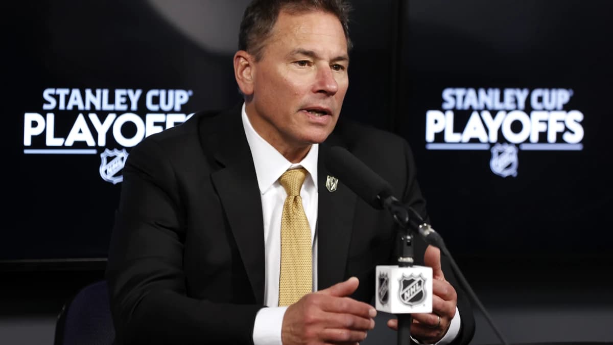 Vegas Golden Knights head coach Bruce Cassidy talks to media after their victory over the Winnipeg Jets in game three of the first round of the 2023 Stanley Cup Playoffs at Canada Life Centre.