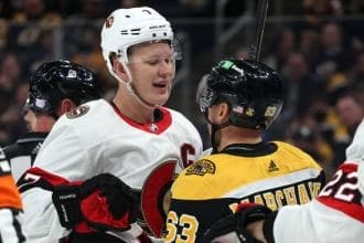 Brady Tkachuk and Brad Marchand