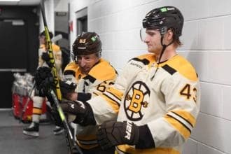 Brad Marchand and Danton Heinen