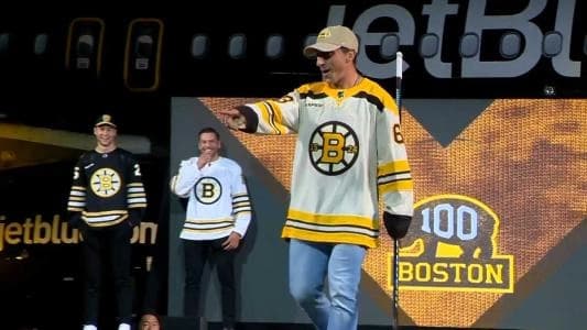 Brad Marchand modeling the new Bruins jersey