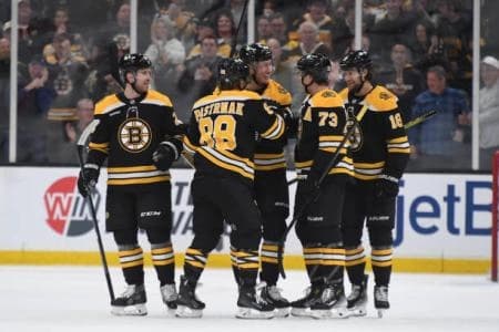 Boston Bruins celebrating a goal