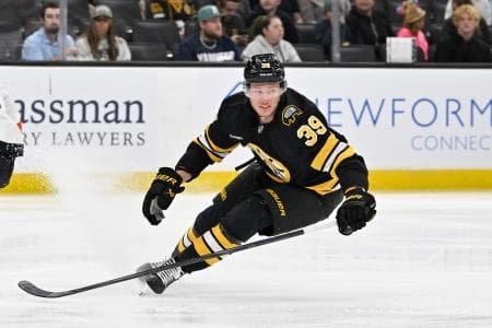 Boston Bruins center Morgan Geekie (39) in action against the Philadelphia Flyers during the first period at TD Garden.
