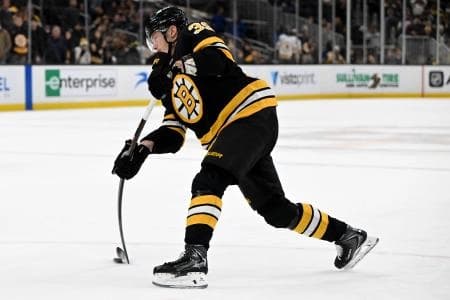 Boston Bruins center Morgan Geekie #39 takes a shot against the Ottawa Senators during the third period at the TD Garden.