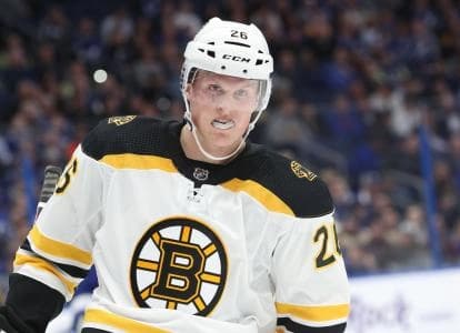 Boston Bruins center Colby Cave (26) during the first period at Amalie Arena.