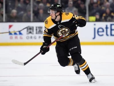 Boston Bruins center Jack Studnicka (23) during the third period against the Tampa Bay Lightning at TD Garden.