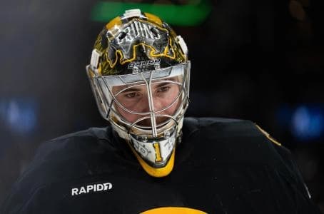 Boston Bruins goaltender Jeremy Swayman (1) during the second period against the Detroit Red Wings at TD Garden.