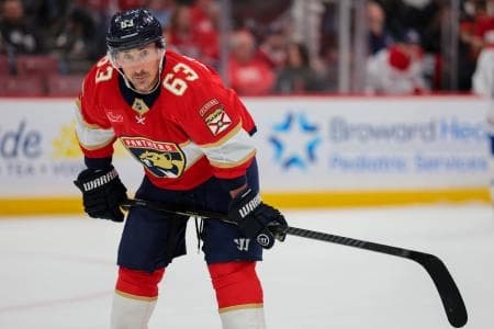 Florida Panthers left wing Brad Marchand (63) looks on against the Montreal Canadiens during the first period at Amerant Bank Arena.