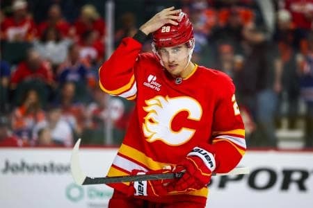 Calgary Flames defenseman Zach Whitecloud (28) during the third period against the Edmonton Oilers at Scotiabank Saddledome.