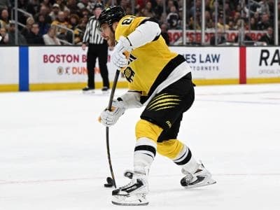 Boston Bruins right wing David Pastrnak (88) attempts a shot against the Washington Capitals during the first period at the TD Garden.