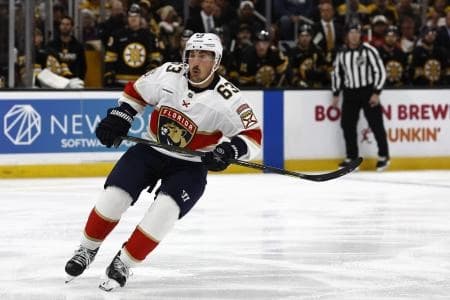 Florida Panthers left wing Brad Marchand (63) skates against the Boston Bruins during the first period at TD Garden.