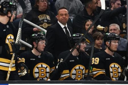 Boston Bruins head coach Marco Sturm behind the bench during the third period against the Pittsburgh Penguins at TD Garden.