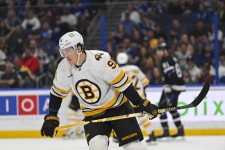 Boston Bruins defenseman Nikita Zadorov (91) skates during the second period against Tampa Bay Lightning at Benchmark International Arena. :