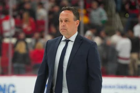Boston Bruins head coach Marco Strum comes off the ice after the first period against the Carolina Hurricanes at Lenovo Center.