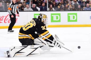 Boston Bruins goaltender Michael DiPietro (30) makes a save during the second period against the Nashville Predators at TD Garden