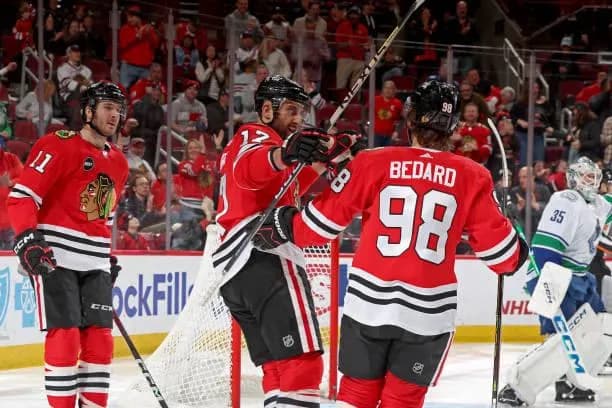 Blackhawks players celebrating