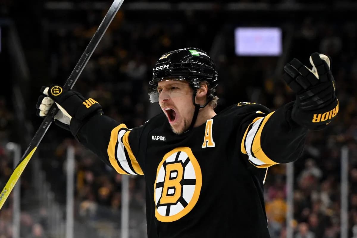 Boston Bruins defenseman Hampus Lindholm (27) reacts after scoring a goal against the Toronto Maple Leafs during the first period at the TD Garden.