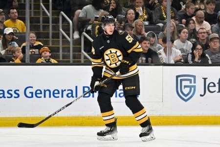 Boston Bruins defenseman Billy Sweezey (58) skates during the second period against the Philadelphia Flyers at TD Garden.