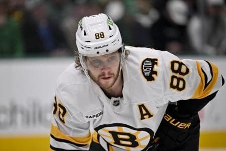 Boston Bruins right wing David Pastrnak (88) looks on during the first period against the Dallas Stars at the American Airlines Center.