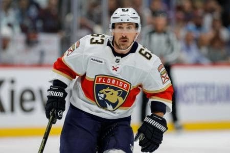 Florida Panthers left wing Brad Marchand (63) in the first period against the Colorado Avalanche at Ball Arena.
