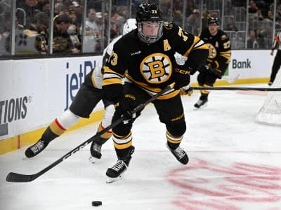 Boston Bruins defenseman Charlie McAvoy (73) skates against the Vegas Golden Knights during the second period at the TD Garden.