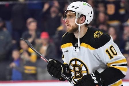 Boston Bruins left wing A.J. Greer (10) against the Philadelphia Flyers during the second period at Wells Fargo Center
