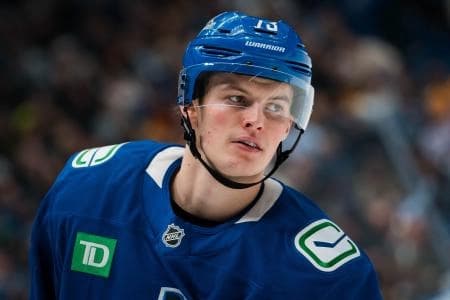Vancouver Canucks forward Lukas Reichel (73) during a stop in play against the Chicago Blackhawks in the second period at Rogers Arena.