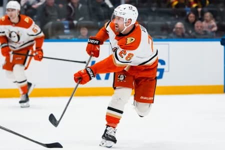 Anaheim Ducks forward Jeffrey Viel (28) shoots against the Vancouver Canucks in the first period at Rogers Arena.
