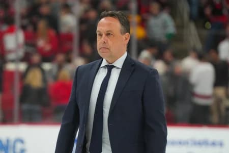 Boston Bruins head coach Marco Strum comes off the ice after the first period against the Carolina Hurricanes at Lenovo Center.