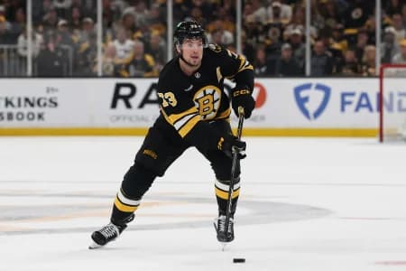 Boston Bruins defenseman Charlie McAvoy (73) during the first period of game six of the first round of the 2026 Stanley Cup Playoffs against the Buffalo Sabres at TD Garden.