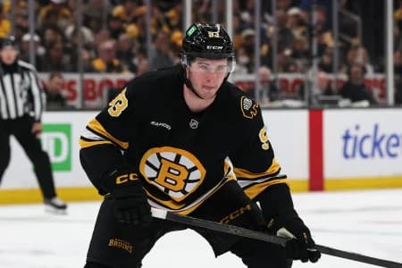 Boston Bruins center Fraser Minten (93) during the first period of game six of the first round of the 2026 Stanley Cup Playoffs against the Buffalo Sabres at TD Garden.