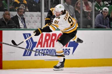 Boston Bruins defenseman Nikita Zadorov (91) in action during the game at the American Airlines Center.